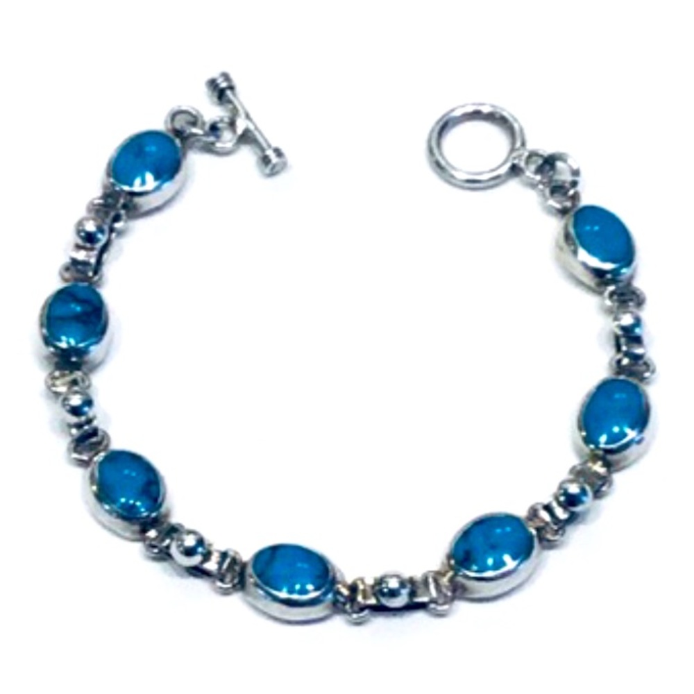925 SILVER AND TURQUOISE TOGGLE BRACELET SIZE 7.2”